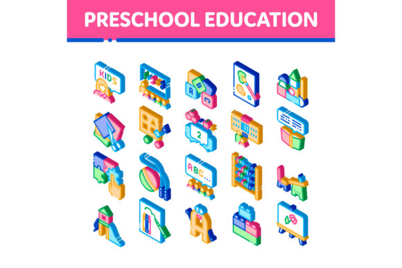 Integrating the Preschool Education Isometric Icons Set Vector into Professional Design Workflows